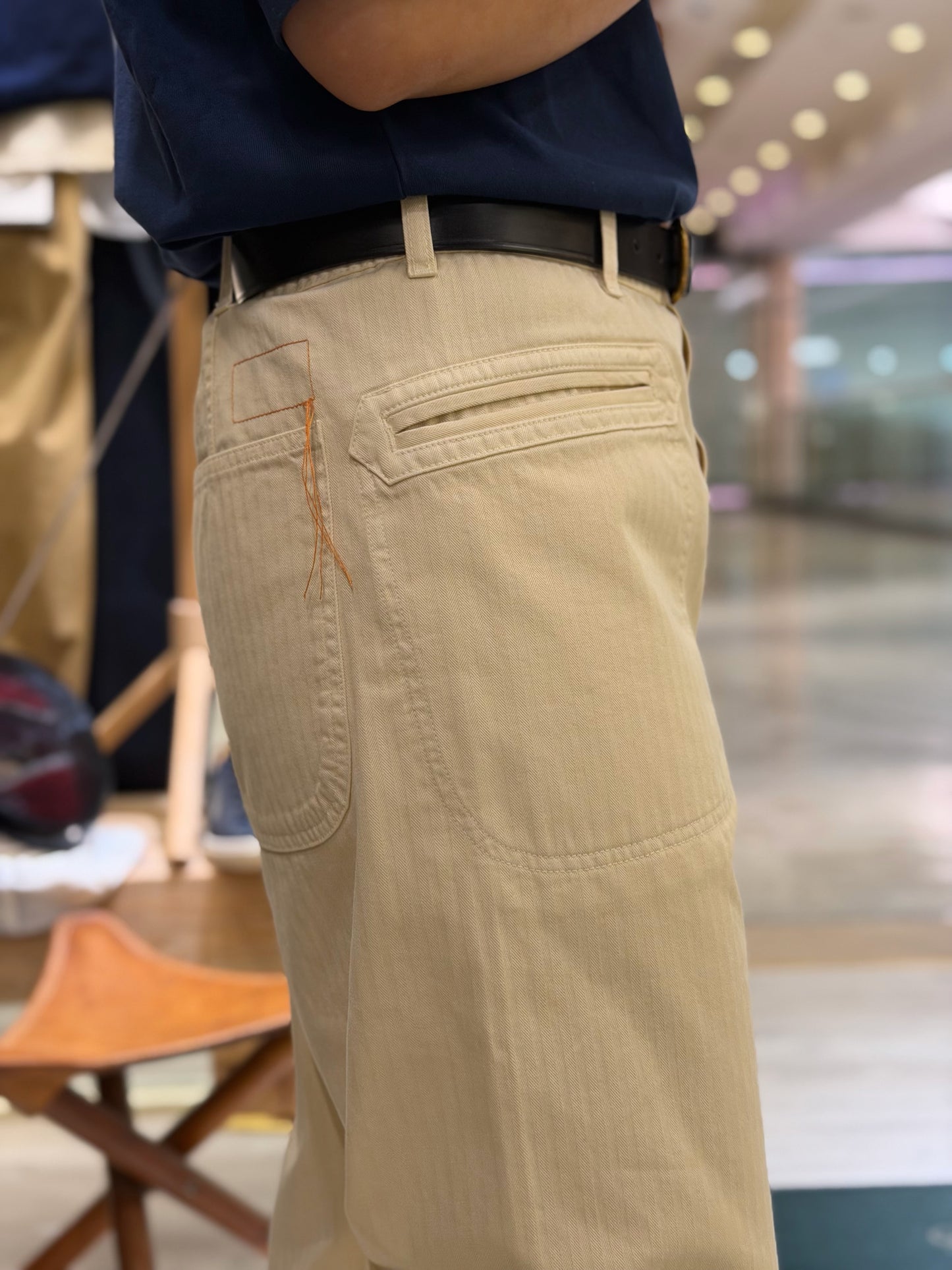 FTA NEMO Herringbone Cotton Trousers Off White