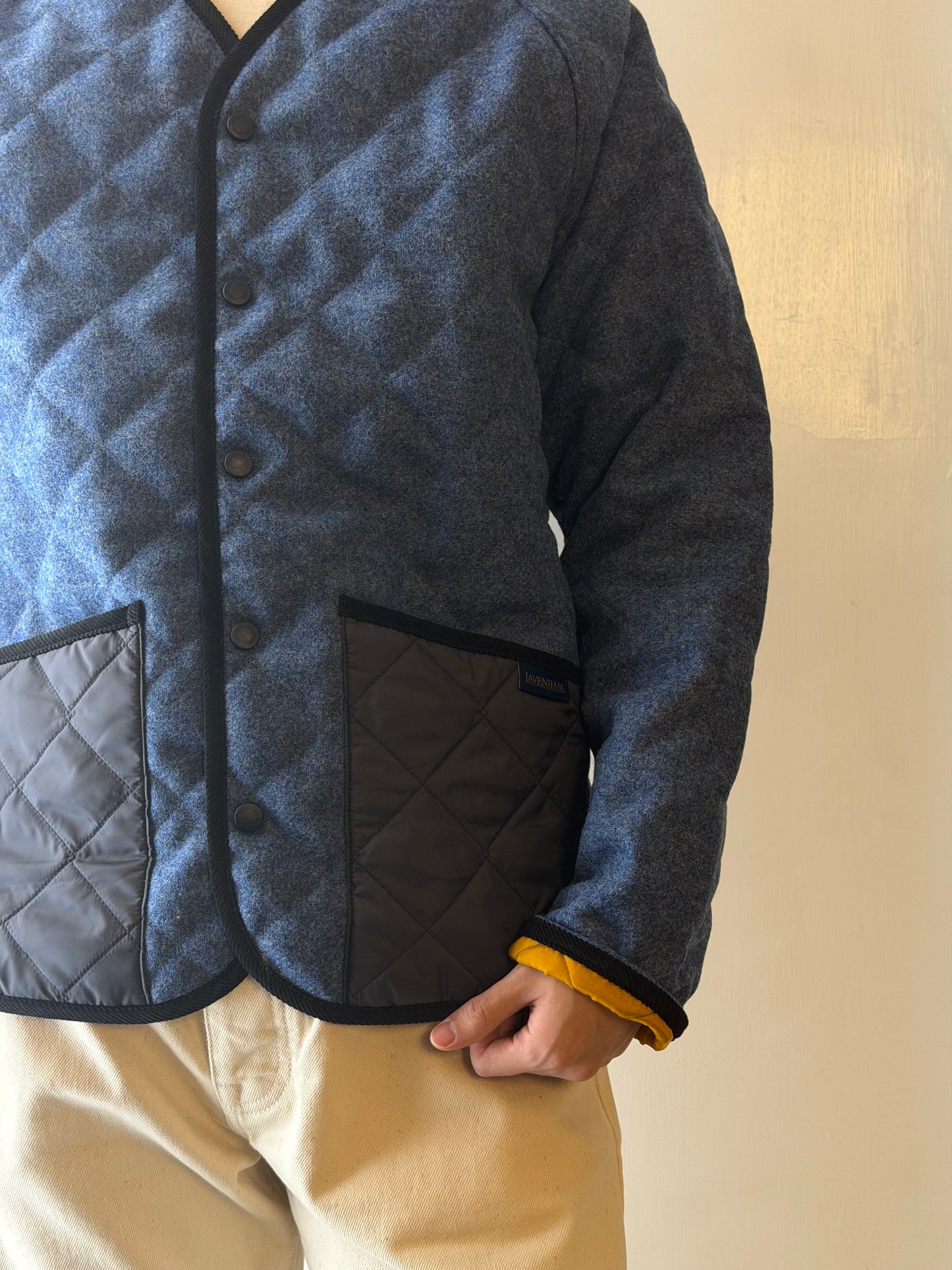 LAVENHAM x HOUSES LANGTON Shetland Wool V-Neck Jacket Blue