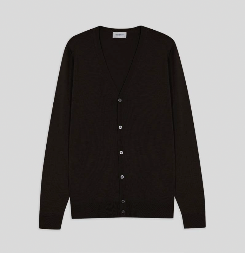 JSY PETWORTH Men Merino Cardigan V-Neck Faulkner Brown