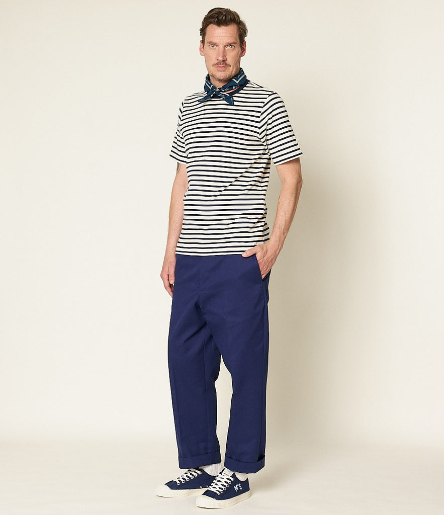 MZB Men'S 2M14 Striped Relaxed T-Shirt 8.6Oz Ink/ Nature