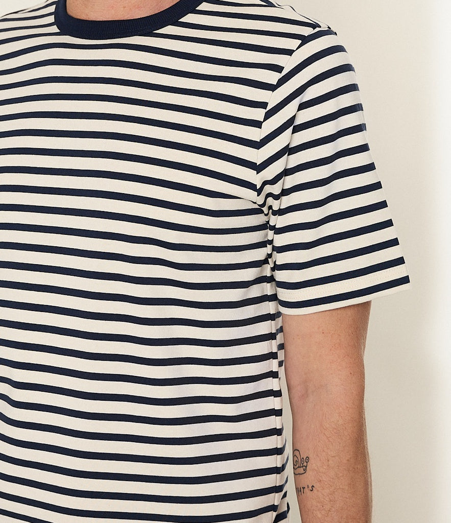 MZB Men'S 2M14 Striped Relaxed T-Shirt 8.6Oz Charcoal/ Nature