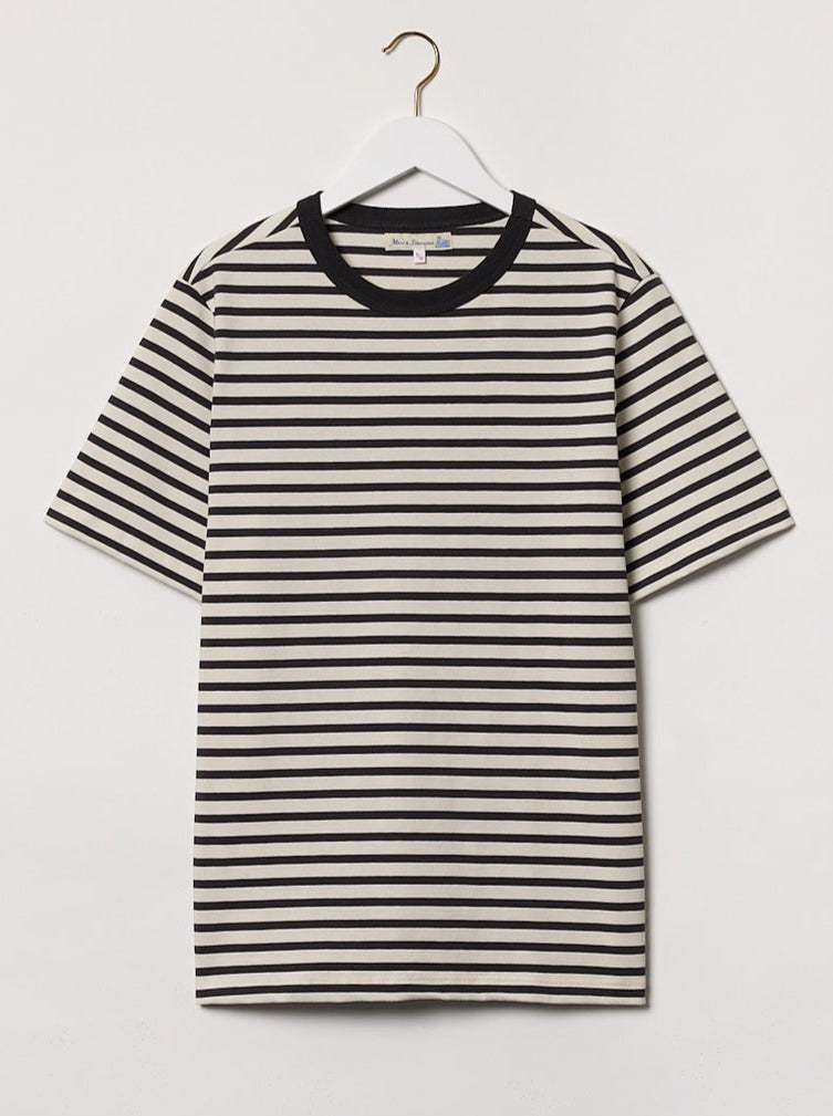 MZB Men'S 2M14 Striped Relaxed T-Shirt 8.6Oz Charcoal/ Nature