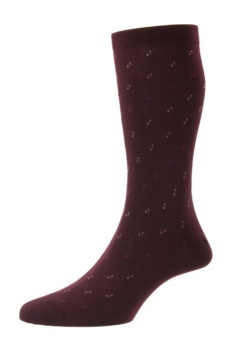 PTA ADDISON Egyptian Cotton DiagonalI Spiral Line & Dot Men's Socks Burgundy