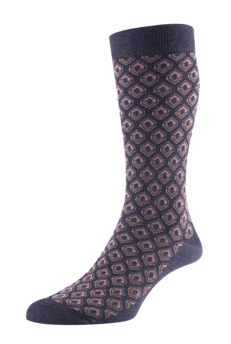 PTA Beckford Cotton Lisle 2 Colour Geometric Men's Socks Dark Grey Mix