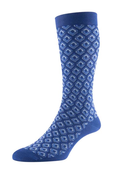 PTA Beckford Cotton Lisle 2 Colour Geometric Men's Socks Ocean