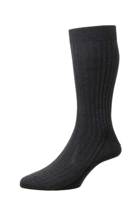PTA Danvers 5x3 Ribs Egyptian Cotton Lisle Men's Socks Dark Grey