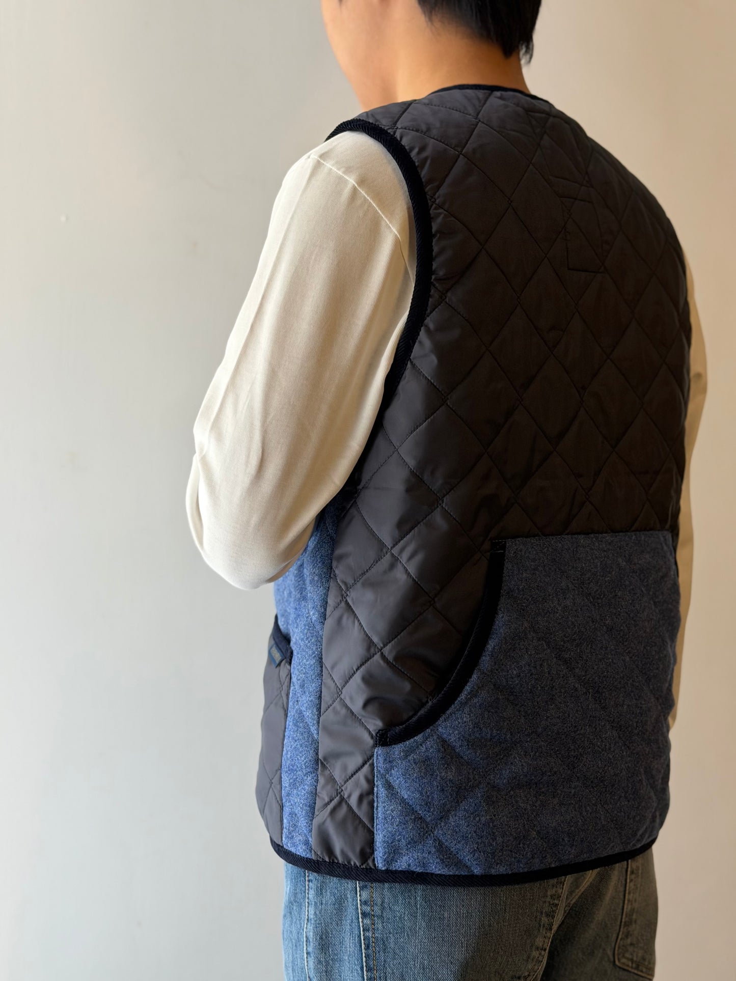 LAVENHAM x HOUSES HIGHTOWN Shetland Wool Quilted Hunting Gilets Blue