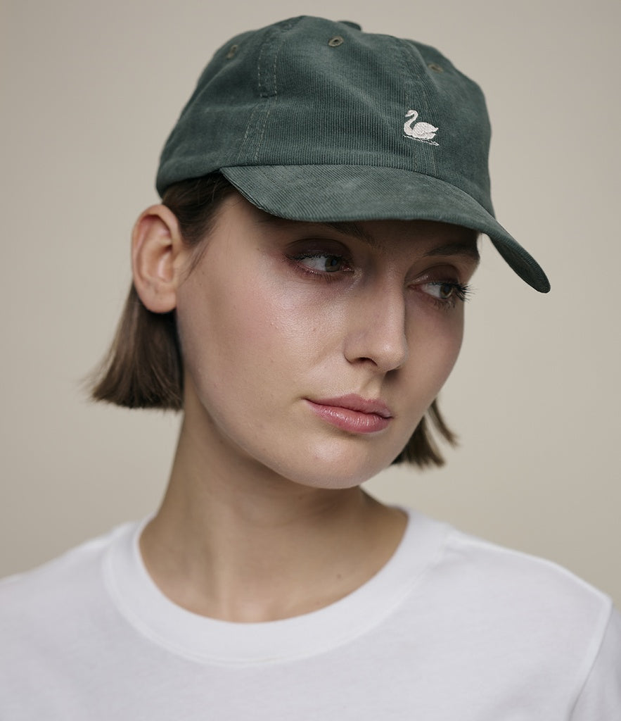 MERZB CAP01LC Swan Logo Organic Cotton Corduroy Cap Forest
