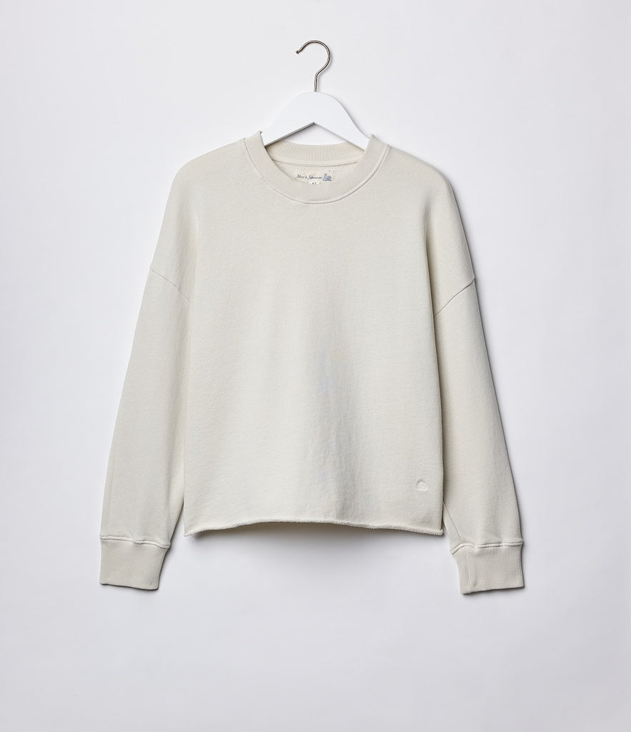 MERZB EDGE02 Retro Fleece Sweatshirt Open Edge on Hem Cashew