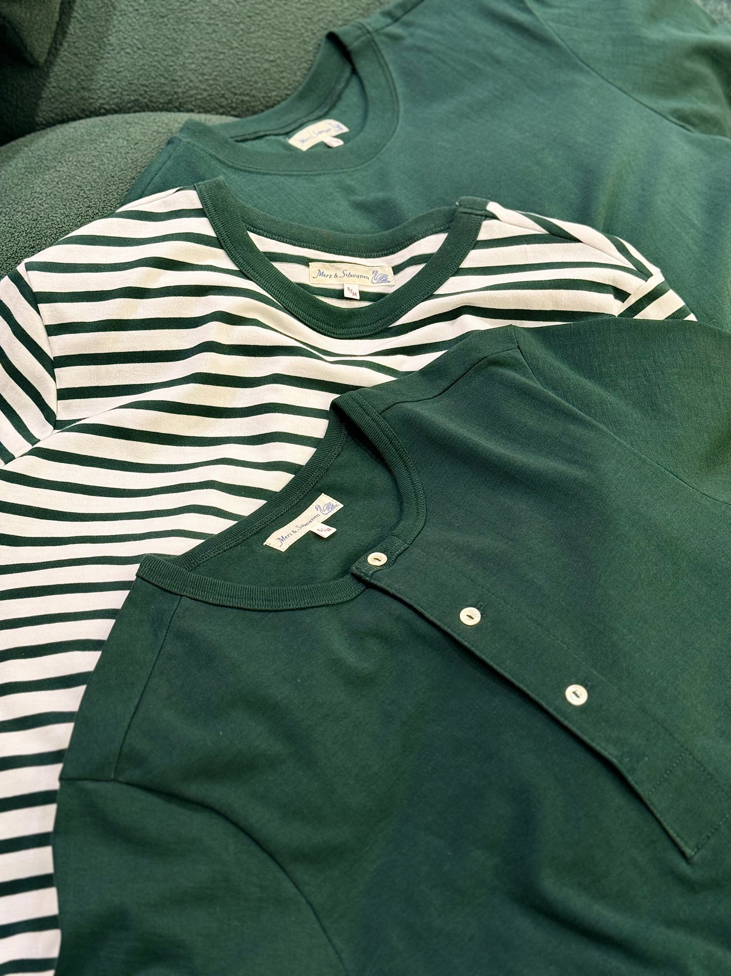 MZB Men'S 2M14 Striped Relaxed T-Shirt 7.9oz Green/ White