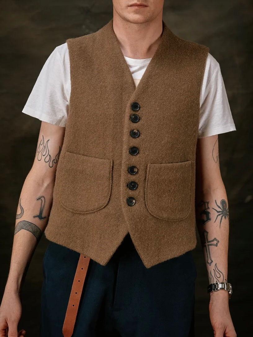 WKH RICHMAL Waistcoat - Harris tweed Camel wool