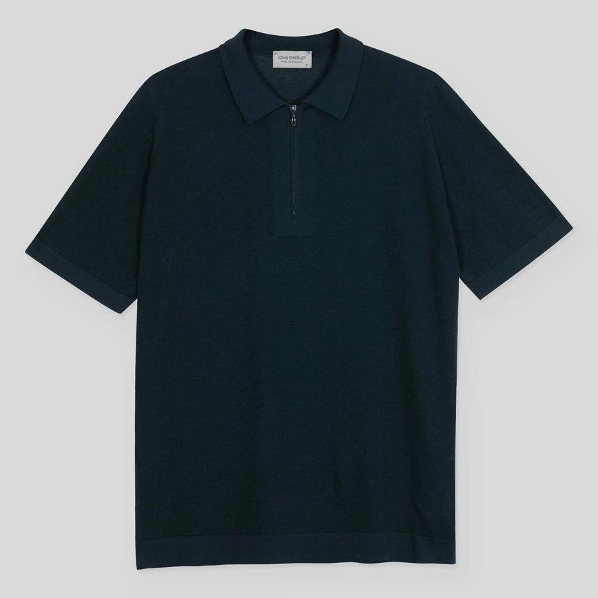 JSY Men Sea Island Cotton Pique Half Zipped Polo Shirt Rainforest
