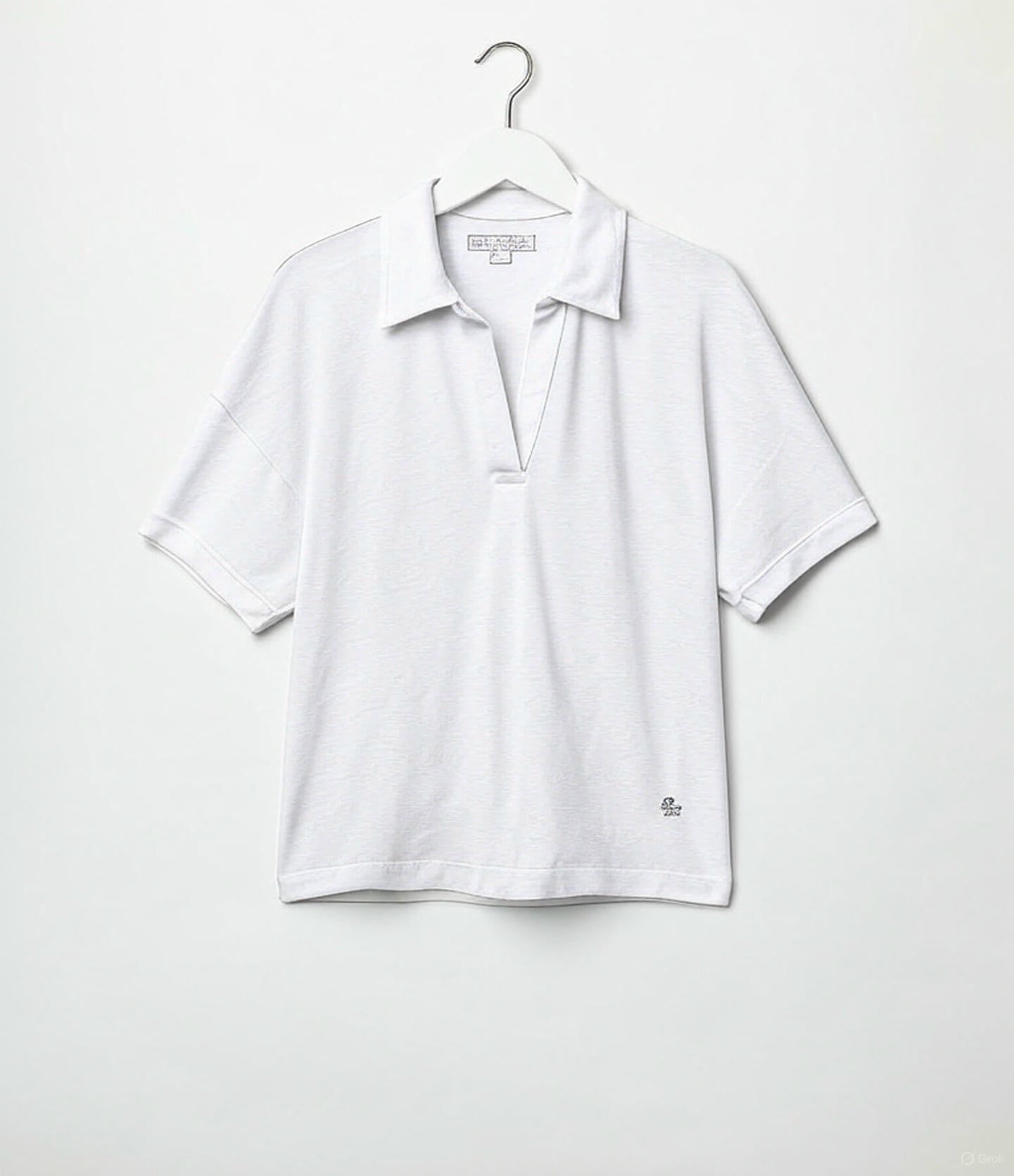 MZB WLINEN03 Women's Relaxed Wide Fit Linen Organic Cotton Polo Shirt White
