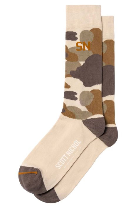 PTA Charlie Camo Patterned Organic Cotton Mens Socks Light Khaki