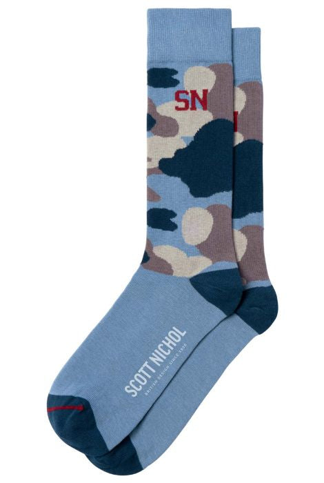PTA Charlie Camo Patterned Organic Cotton Mens Socks Denim