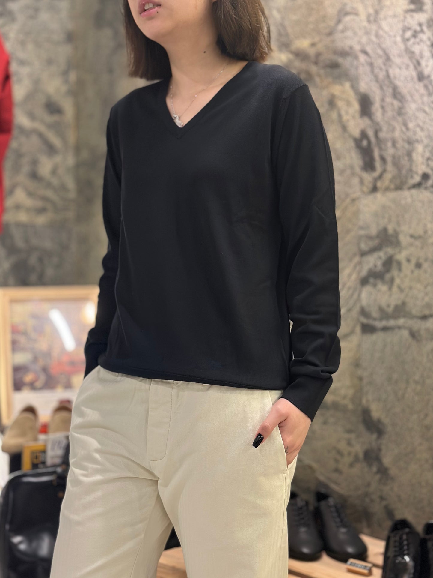 JSY JULIE Women Sea Island Cotton Long Sweater Black