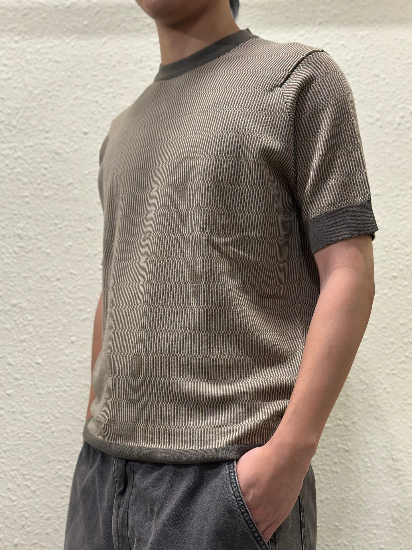 JSY CONOR Merino Jacquard Pattern T-Shirt Mansfield Green/Kafka Beige