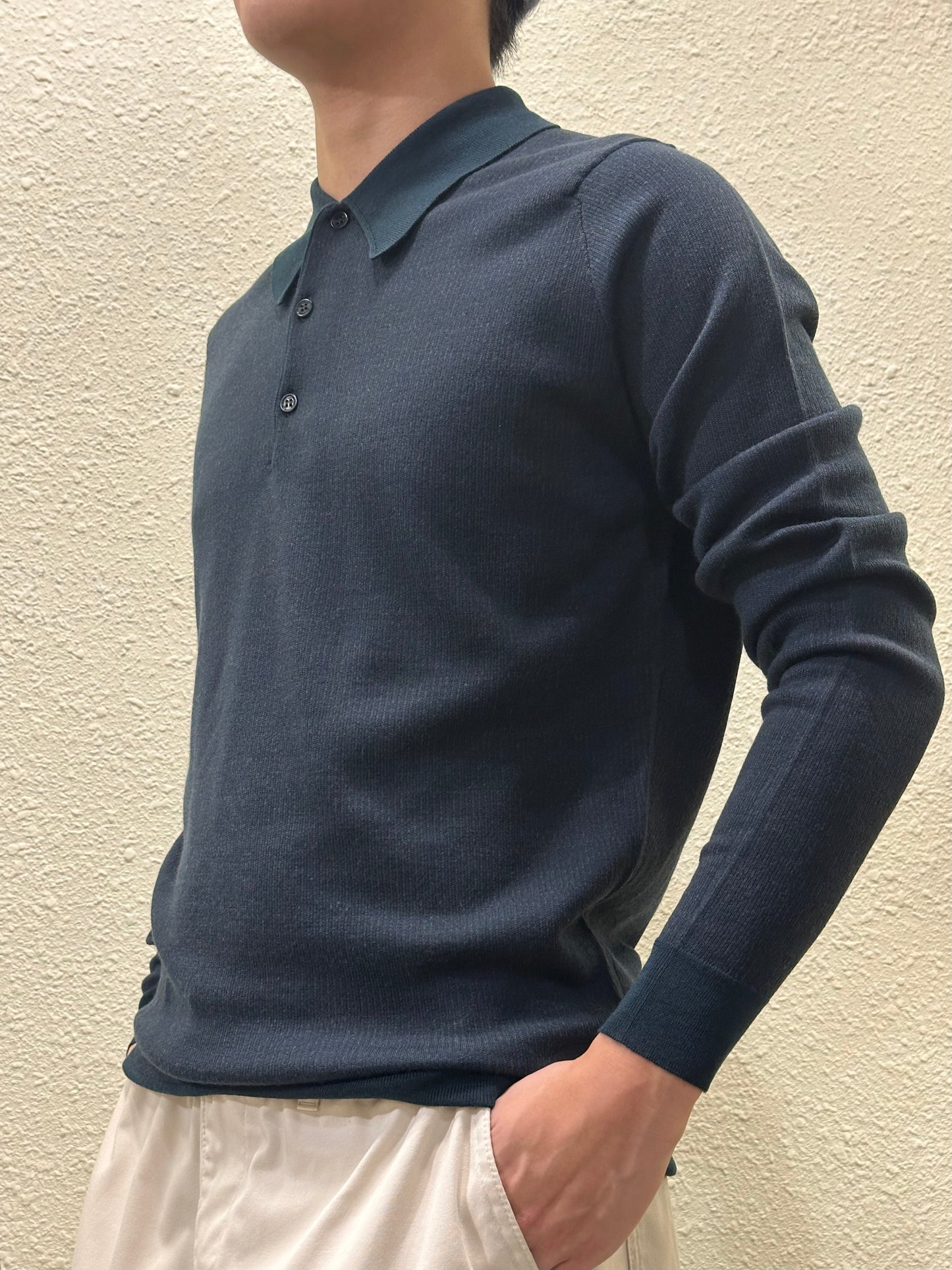 JSY HERBIE Merino Jacquard Pattern Long Polo Shirt Richardson Green/Hepburn Smoke