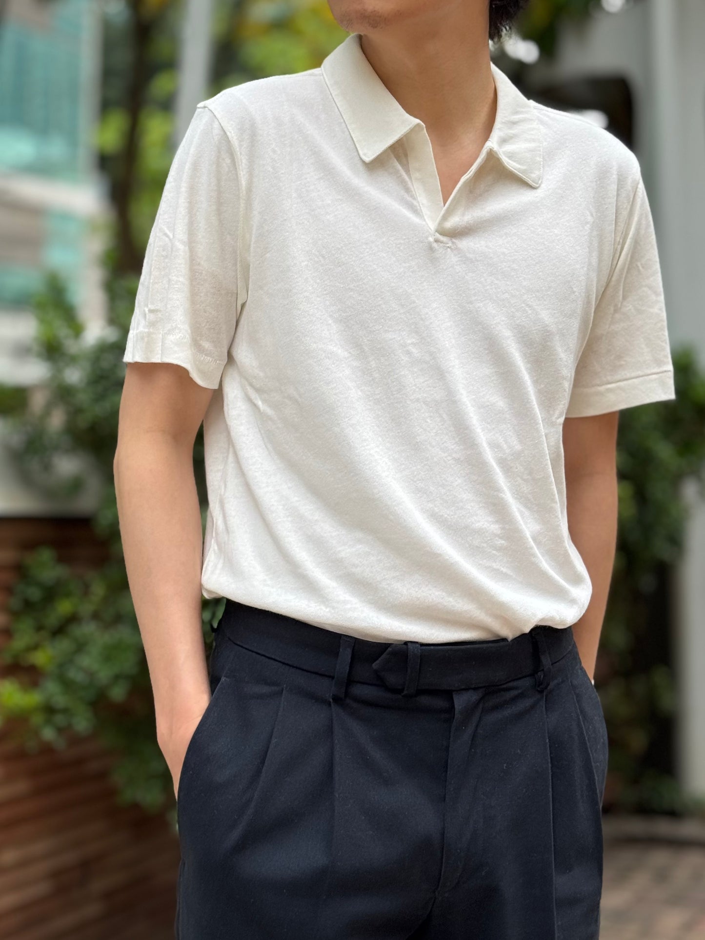 MERZB LINEN02 Relax Fit Polo Shirt Linen Organic Cotton 4oz White