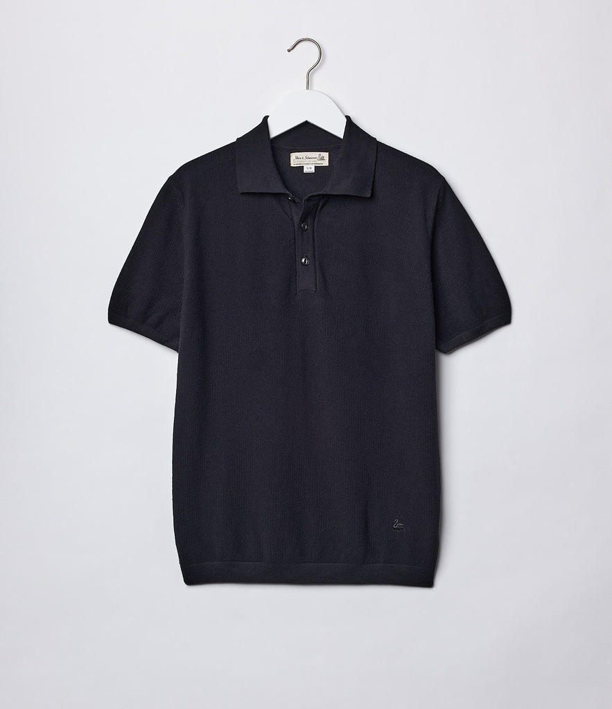 MZB KPLP02 Knitted Polo, Organic Cotton Relaxed Fit Black