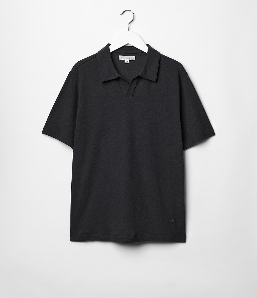 MZB LINEN02 Relax Fit Polo Shirt Linen Organic Cotton 4oz Deep Black