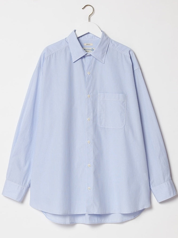 MERZB UNISEX SHIRT04 Cotton Poplin Oversized Fit Shirt White/ denim blue