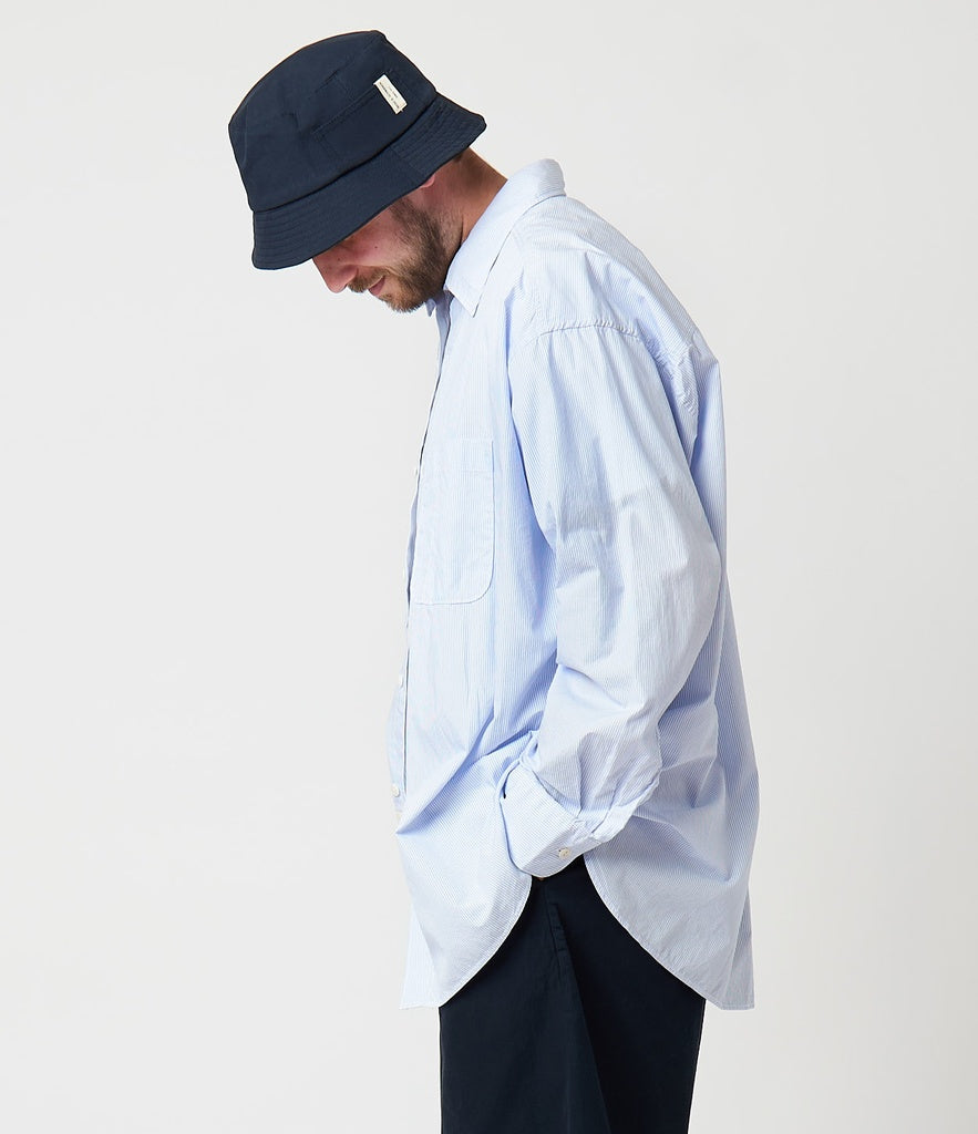 MERZB UNISEX SHIRT04 Cotton Poplin Oversized Fit Shirt White/ denim blue
