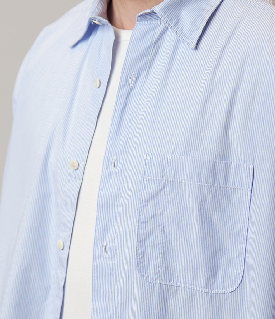 MERZB UNISEX SHIRT04 Cotton Poplin Oversized Fit Shirt White/ denim blue