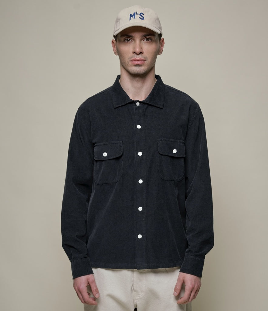 MERZB SHIRT06LC Organic Cotton Corduroy Relax Fit Shirt 5,3oz Deep Black