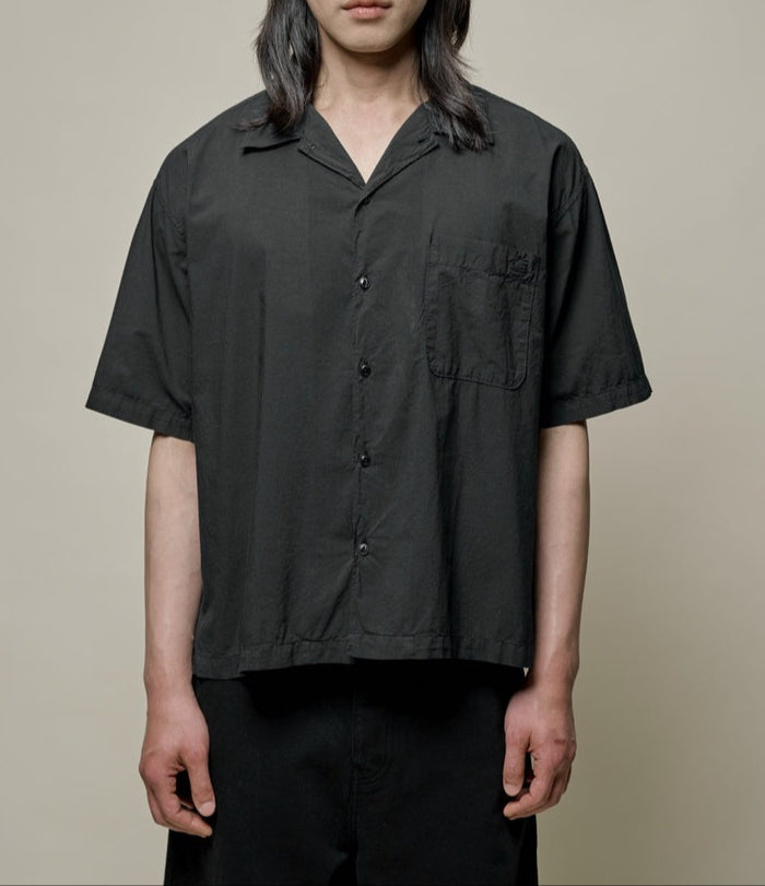 MZB UNISEX SHIRT09 Cotton Poplin Relaxed Fit Short Shirt Deep Black