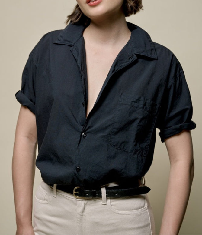 MZB UNISEX SHIRT09 Cotton Poplin Relaxed Fit Short Shirt Deep Black