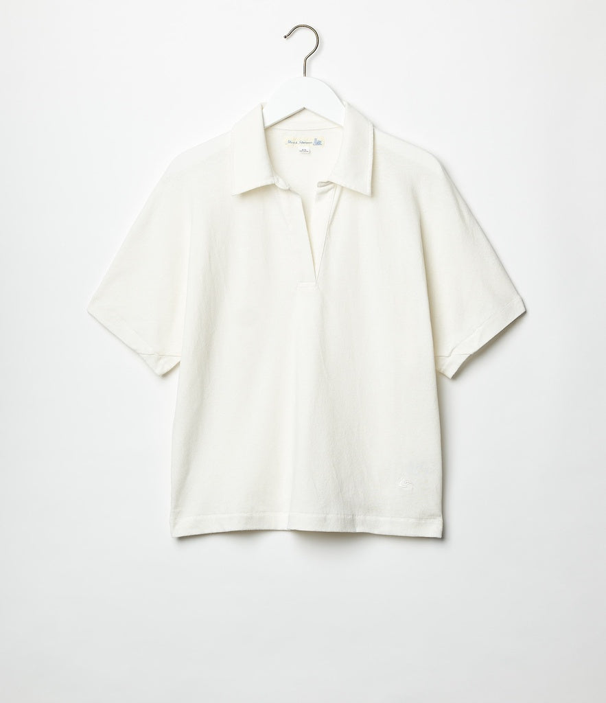 MERZB WLINEN03 Women's Relaxed Wide Fit Linen Organic Cotton Polo Shirt White
