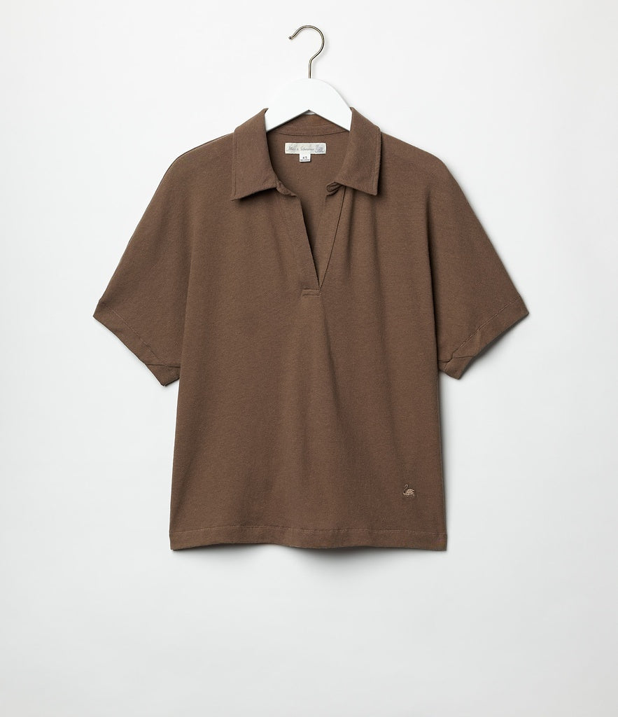 MZB WLINEN03 Women's Relaxed Wide Fit Linen Organic Cotton Polo Shirt Faded Grain