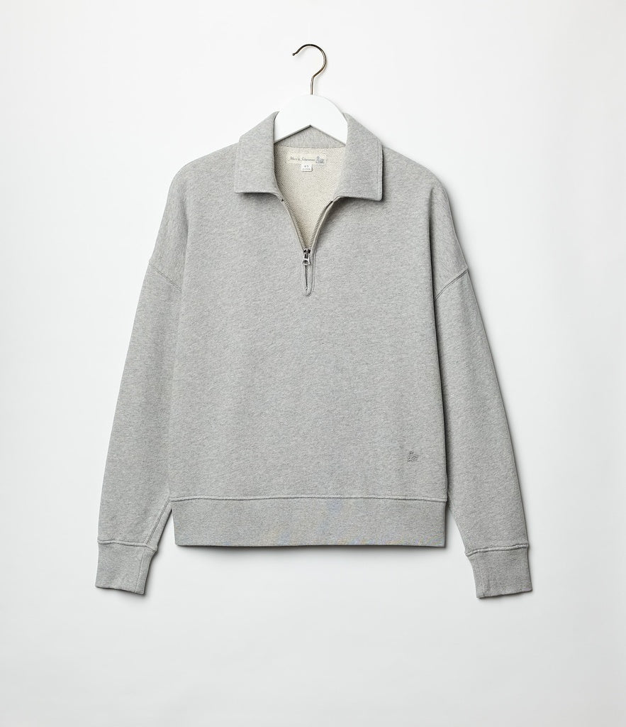 MZB Women's WZIP02C Cropped Retro Fleece Half-Zip Sweatshirt Grey Mel