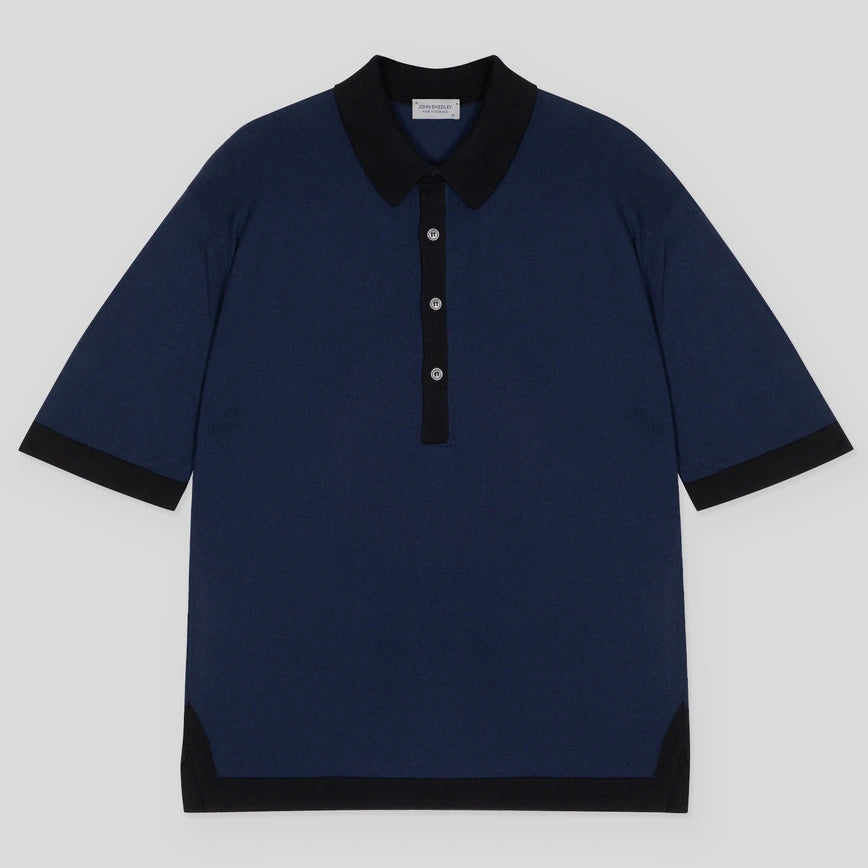 JSY Men Sea Island Cotton Shirt SS Col.3 French Navy/ Black