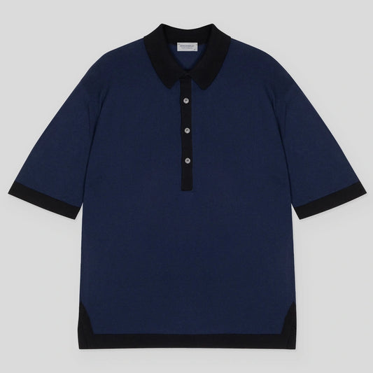 JSY Men Sea Island Cotton Shirt SS Col.3 French Navy/ Black