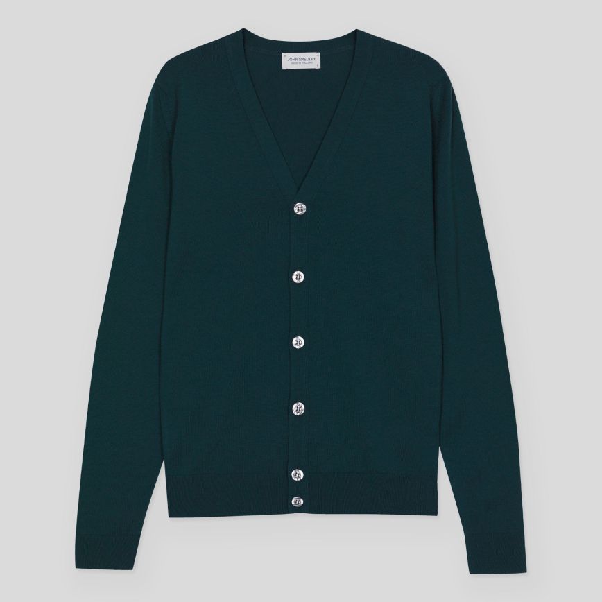 JSY BURLEY Men Merino V-Neck Cardigan Richardson Green