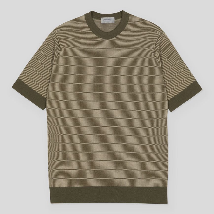 JSY CONOR Merino Jacquard Pattern T-Shirt Mansfield Green/Kafka Beige