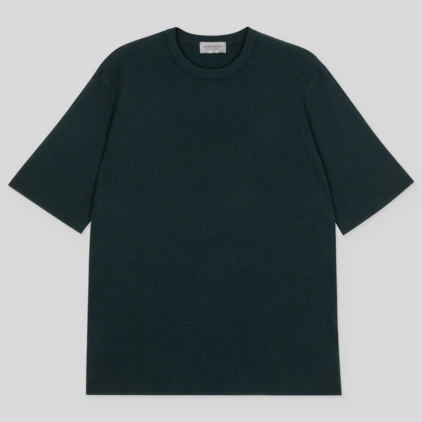 JSY Men Waffle Sea Island Cotton Short T-shirt Rainforest