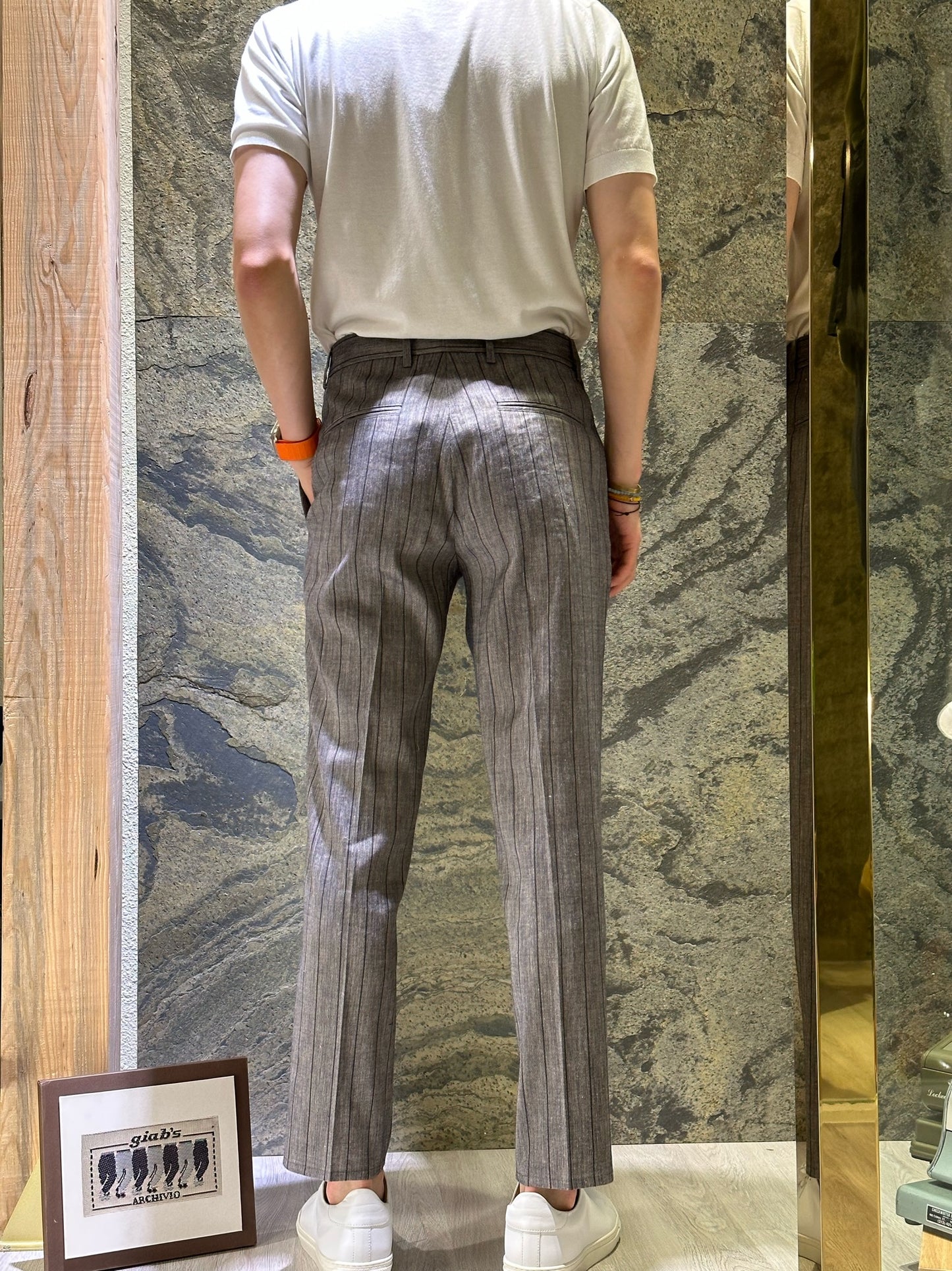 GBS DANTE 700/P Linen Cotton Trousers Navy Stripe