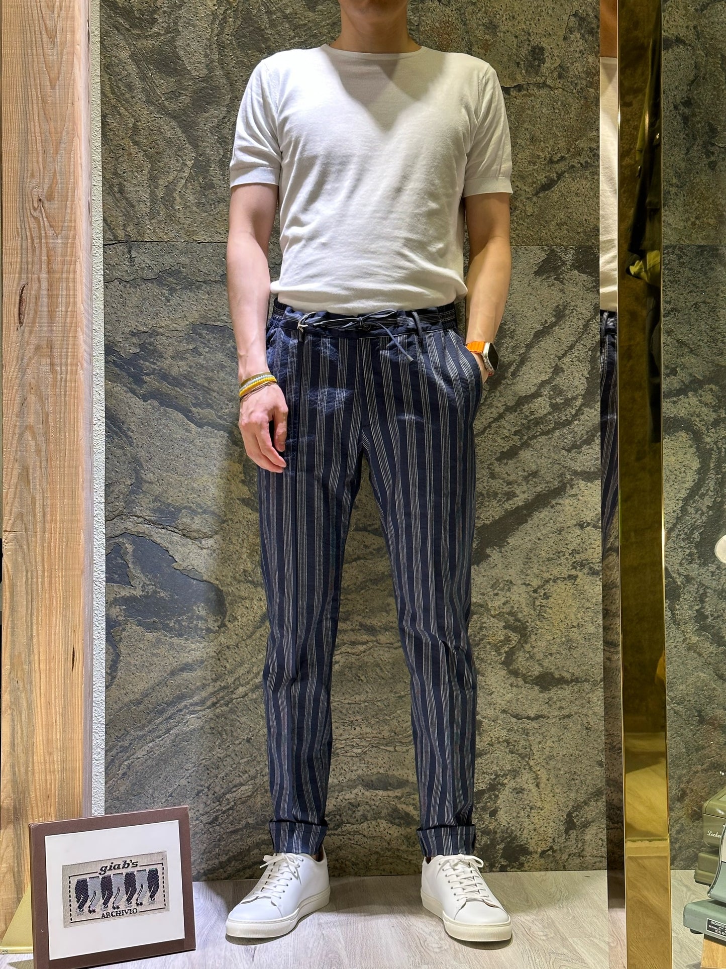 GBS MASACCIO/M1 Seersucker Trousers Navy Stripe