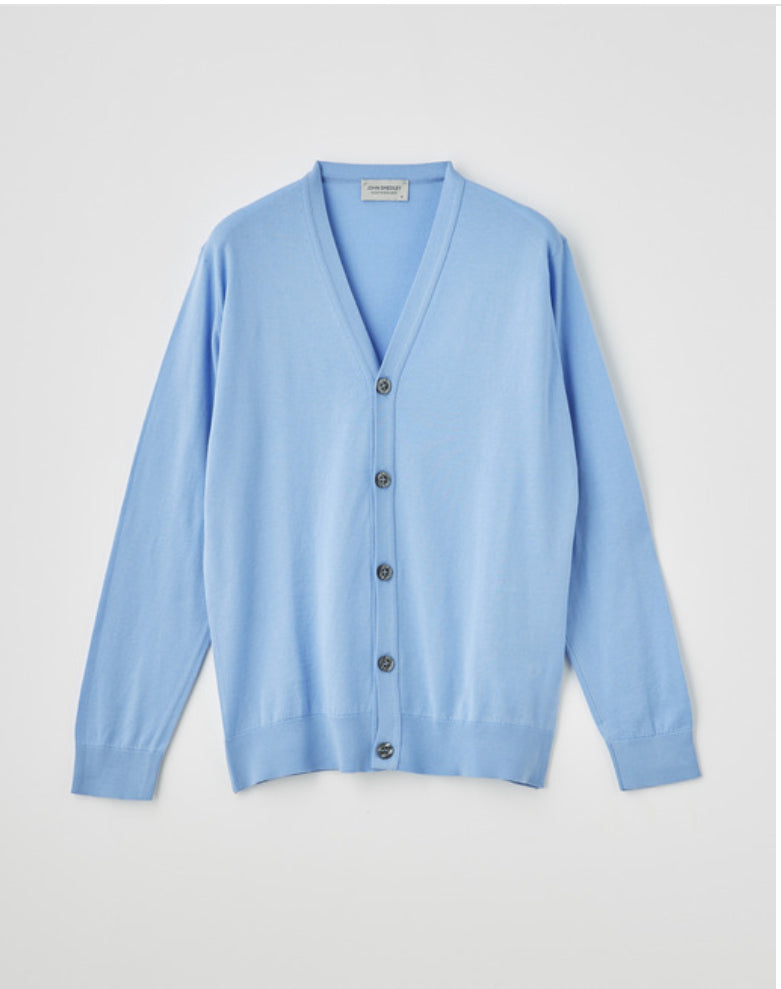 JSY WYATT Men Sea Island Cotton Cardigan VN LS Cornflower Blue