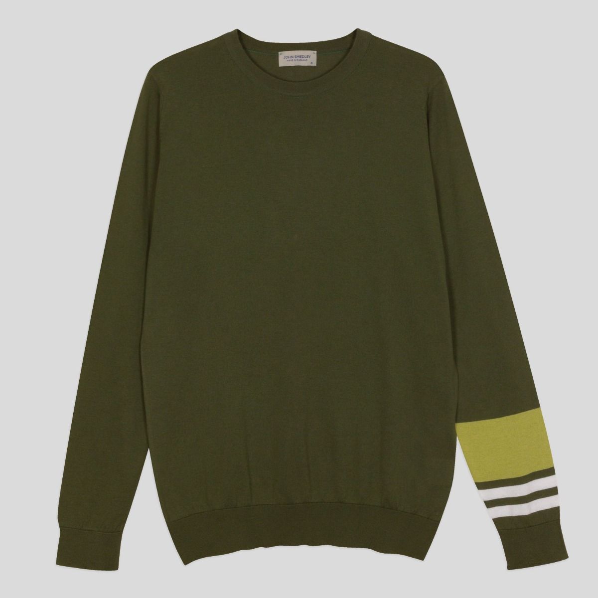 JSY HARBIRD Men Sea Island Cotton Pullover CN LS Col1 Palm/ Wht/ Desset Grn