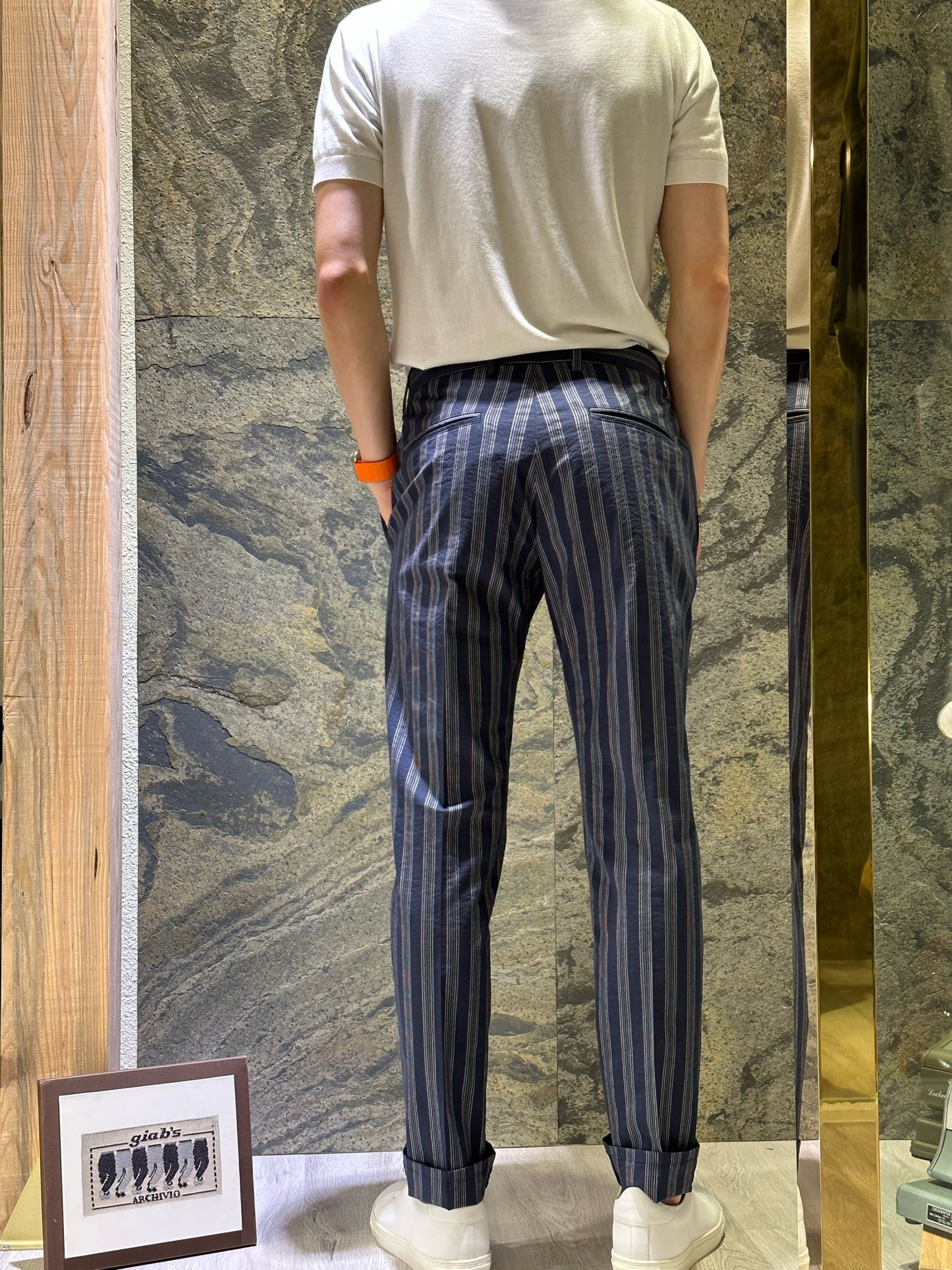 GBS MASACCIO/M1 Seersucker Trousers Navy Stripe