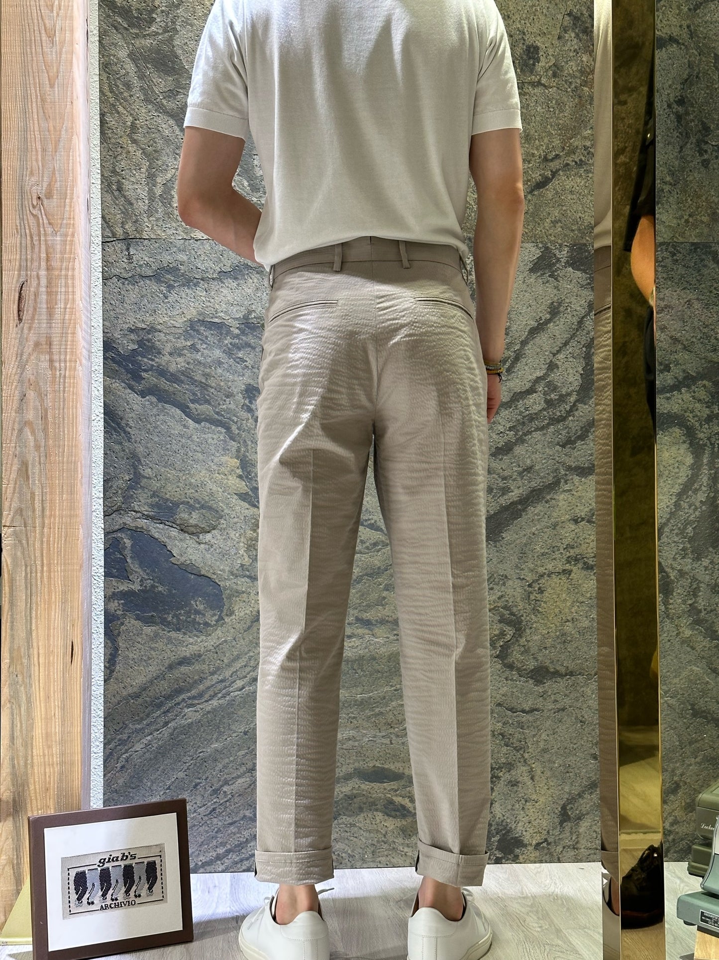 GBS DANTE 700/P Seersucker Trousers Beige