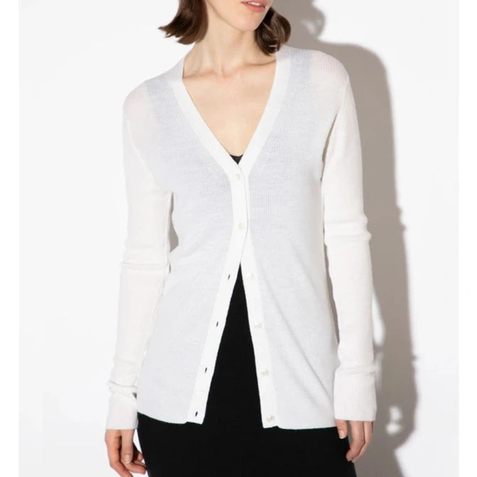 JSY JEUNE Women Merino V-Neck Cardigan Snow White