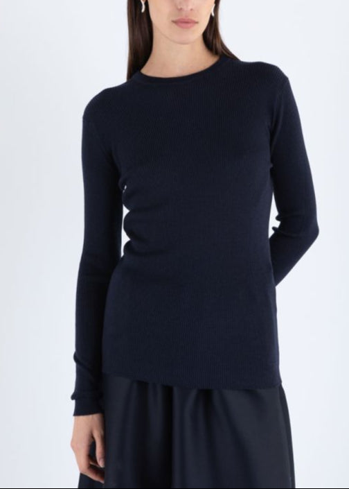 JSY NOLAH Women Merino Ribbed Pullover Midnight