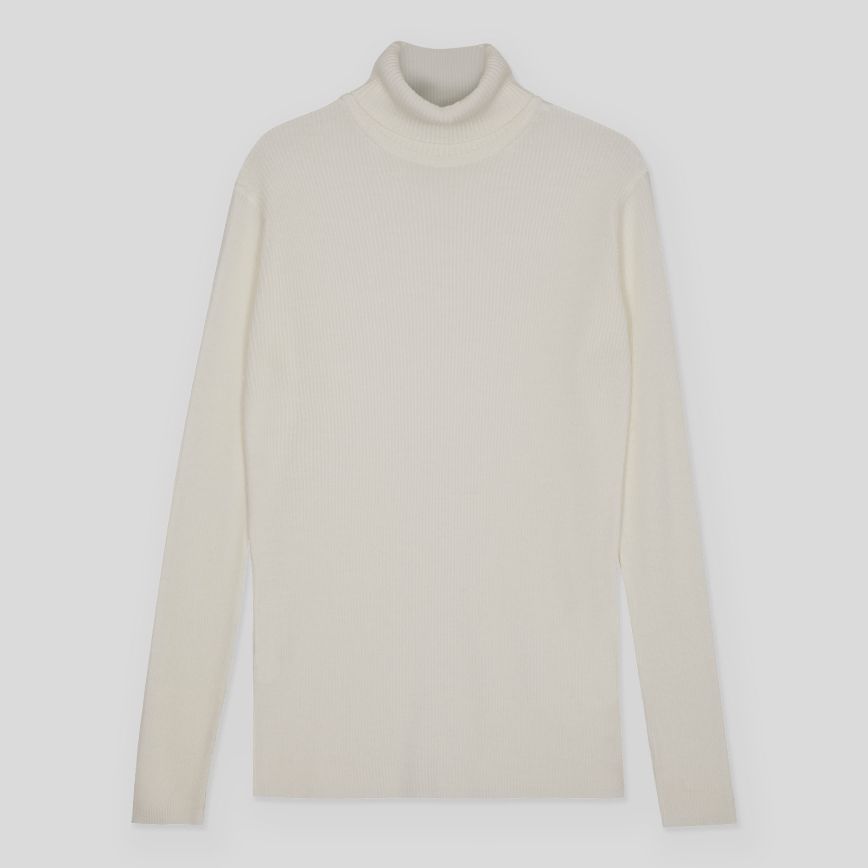 JSY VENESSA Women Merino Roll Neck Ribbed Pullover Snow White