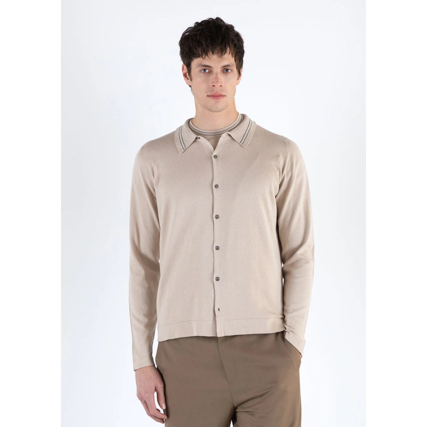 JSY Men Sea Island Cotton Full Button Shirt Col.1 Almond/ Rainforest