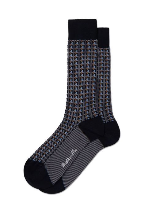 PTA RANDOLPH Vertical 3 Colour Box Jacquard Lisle Cotton Socks